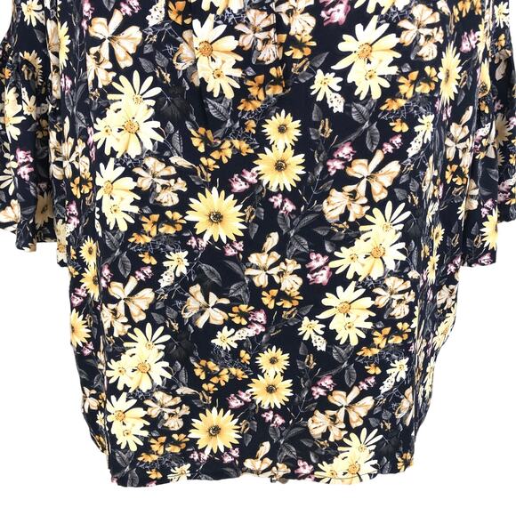 Suzanne Betro Chiffon Blouse V Neck Flounce Bell Sleeves Daisy Floral Size 3X - Picture 6 of 9